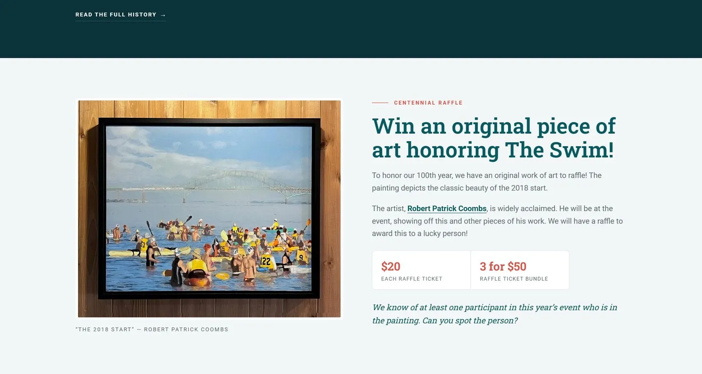 The first-ever centennial art raffle, featuring an original painting of the 2018 start.
